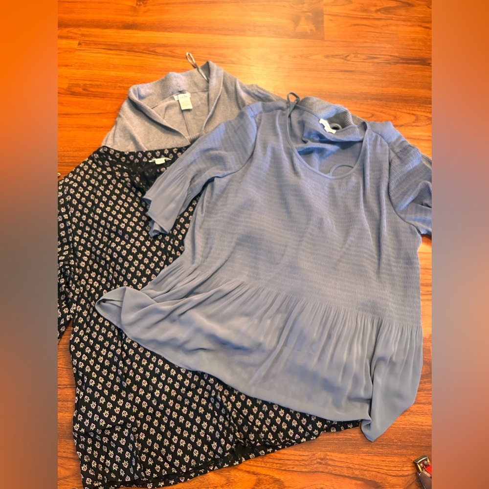 Lot of 3 2 blouse 1 cardigan work tops Caslon size l 
Pleione size xl isela xl